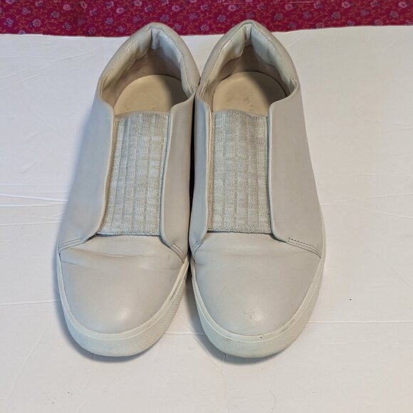 Vince Cantara Leather Sneaker Slip On Shoes Knit Upper Size 38 Ivory Cream Color - Picture 4 of 11